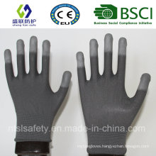 13G Gary Nylon Liner with White PU Finger Tip Coating Safety Gloves (SL-PU205G)
